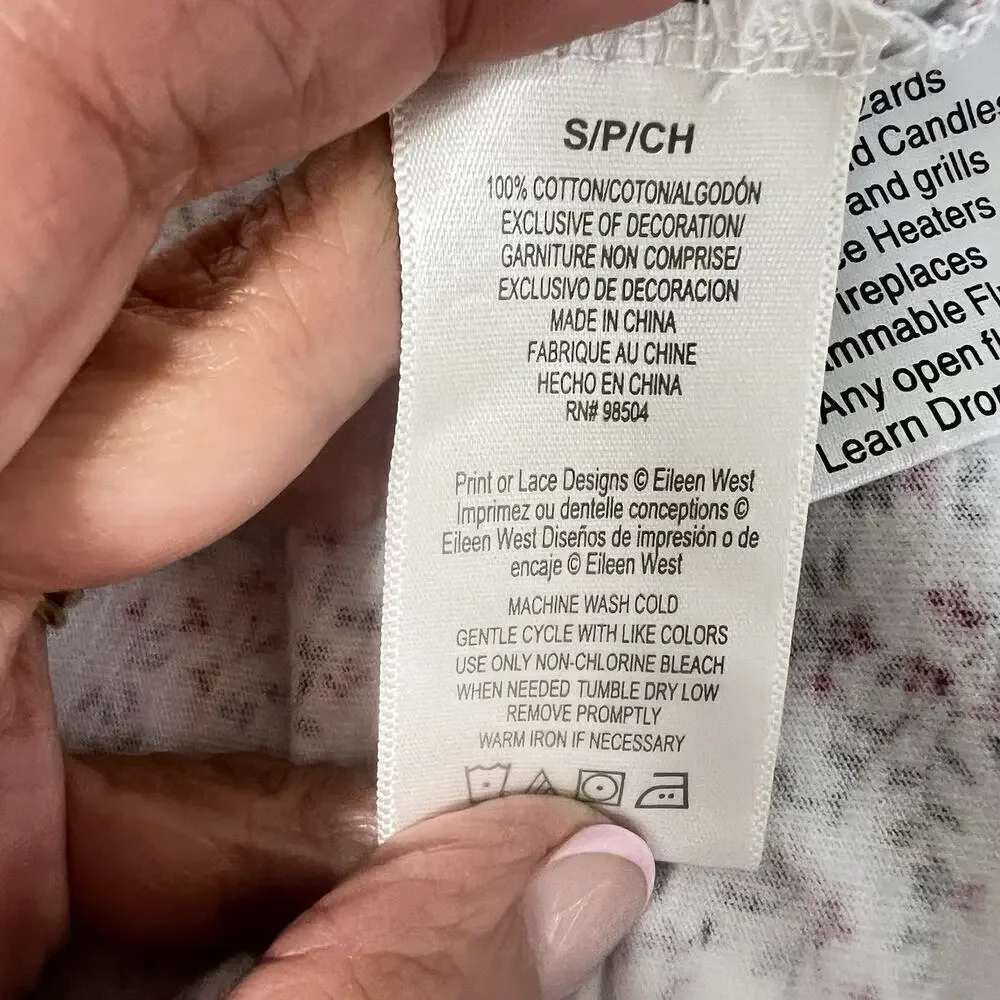 Eileen West Nightgown Small 100% Cotton Flannel Floral Pink Cottagecore Lace